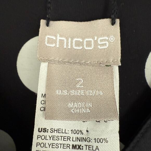 Chicos Reversible Bomber Jacket Womens 12/14 Black Floral Polka Dot Silky Zip Up - Picture 13 of 15